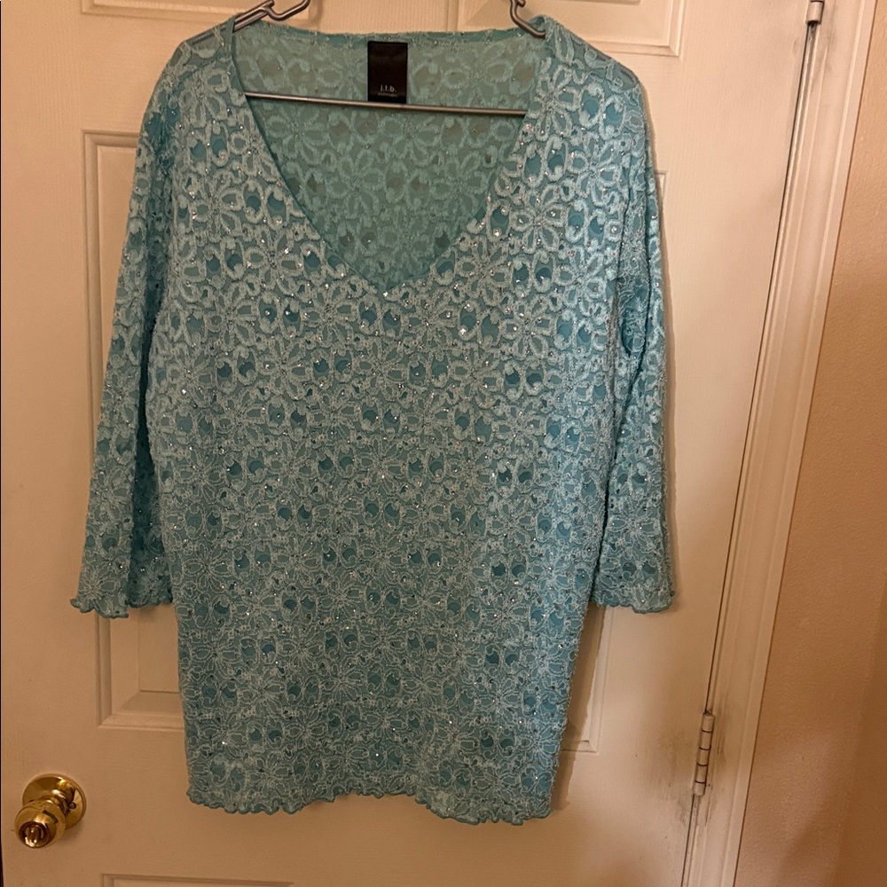 Blue Lace V-Neck Top